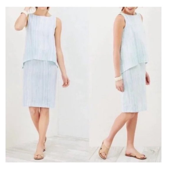 J. Jill Pure Jill 100% Linen Layered Dress Green/ Blue Knee Length Lagenlook NWT - Picture 11 of 11